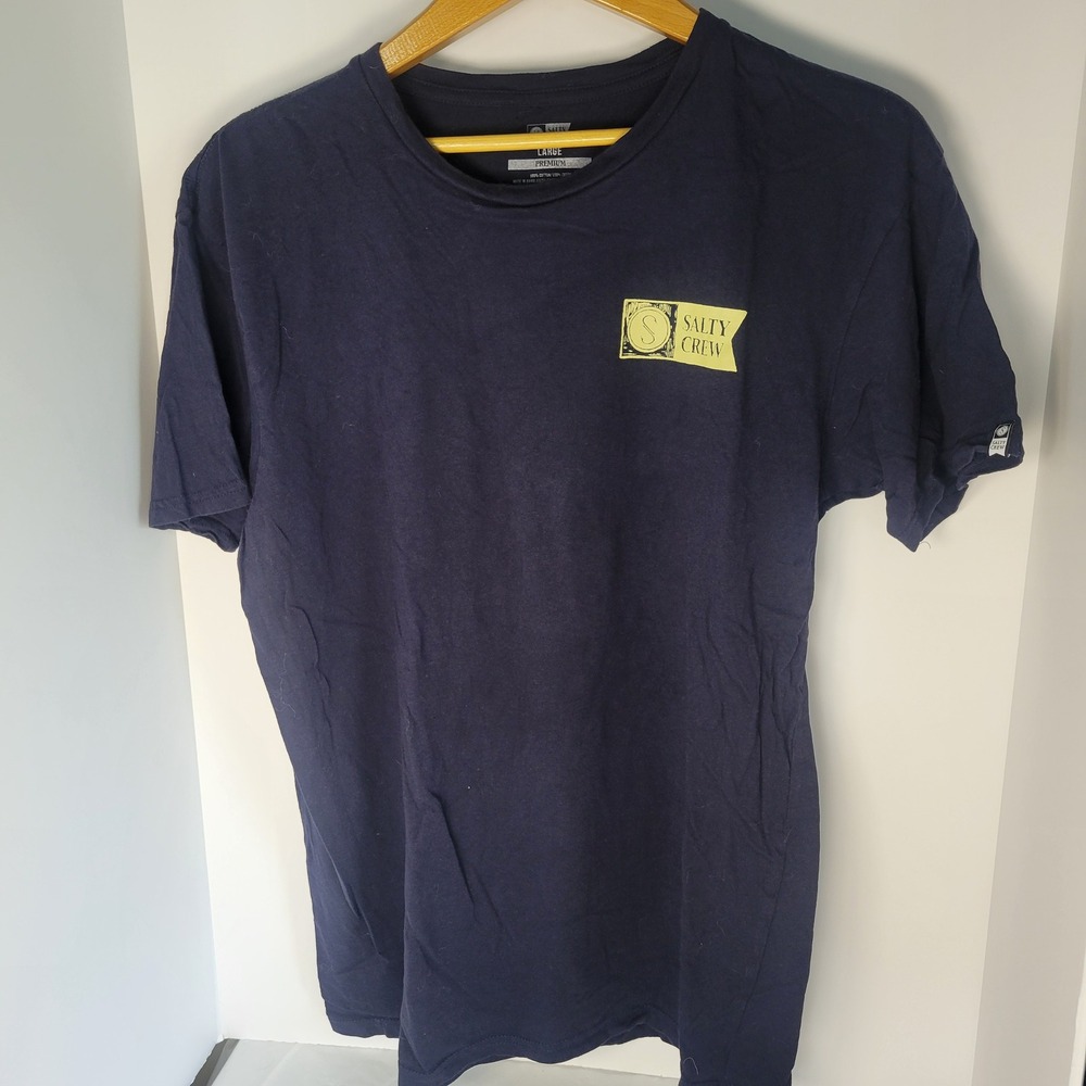 Salty Crew Mens Large Navy Blue Fish Graphic Short Sleeve Premium T-Shirt
